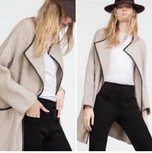 Zara Sweaters - Zara Oversized Cardi with Leather look trims